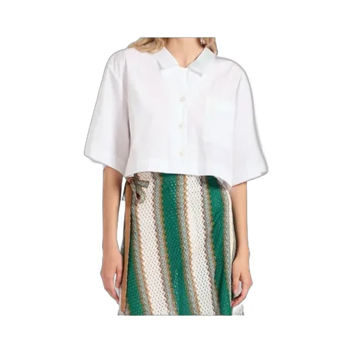 Embroidered-Pocket Cropped Shirt