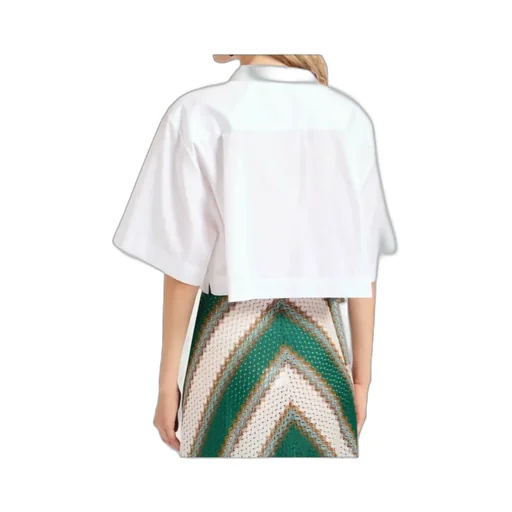 Embroidered-Pocket Cropped Shirt