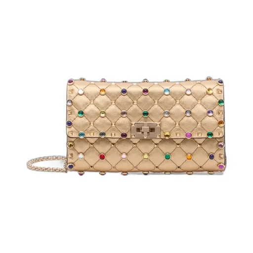Valentino Garavani Rockstud Spike Shoulder Bag In Laminated Nappa Leather With Cabochon Stones