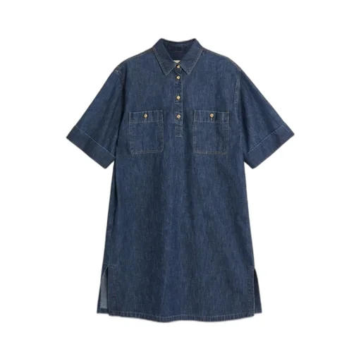 Valentino Collared Short-Sleeve Denim Shirt Dress