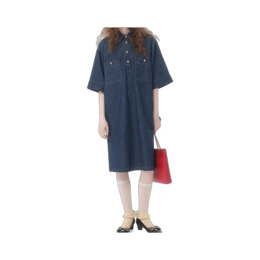 Valentino Collared Short-Sleeve Denim Shirt Dress