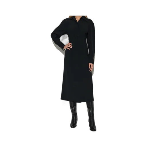 Spread-Collar Long-Sleeve Midi Dress