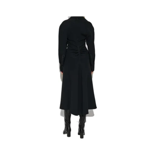 Spread-Collar Long-Sleeve Midi Dress