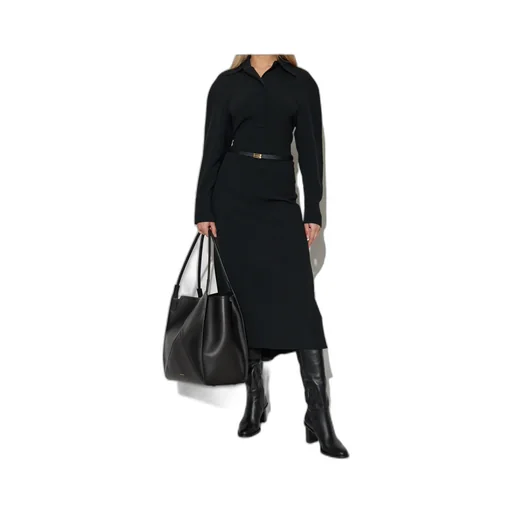 Spread-Collar Long-Sleeve Midi Dress