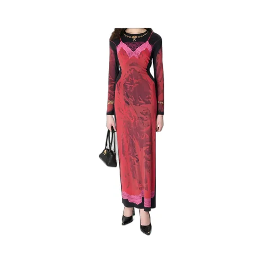 Marine Serre Wet Nuisette Printed Jersey Ls Long Dress