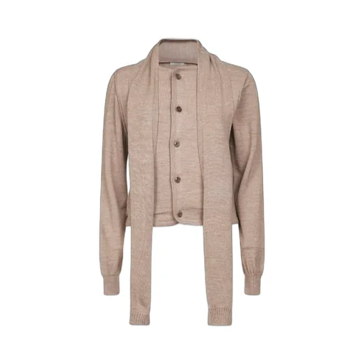 Scarf Detailed Buttoned Knitted Cardigan