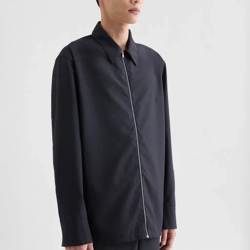 Wool Poplin Zip-Up Shirt