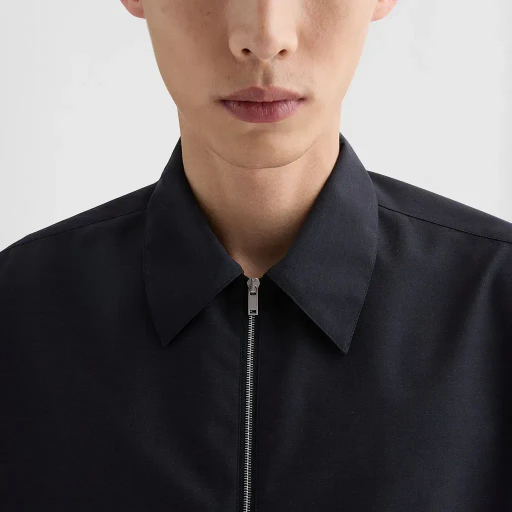 Wool Poplin Zip-Up Shirt