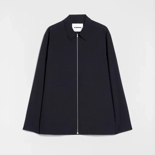 Wool Poplin Zip-Up Shirt