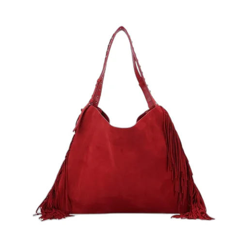 Fringed Suede-Leather Tote Bag