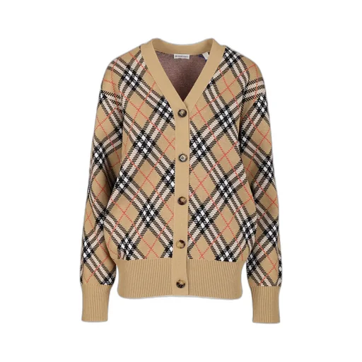 Burberry Checkered Button-Up Knit Cardigan