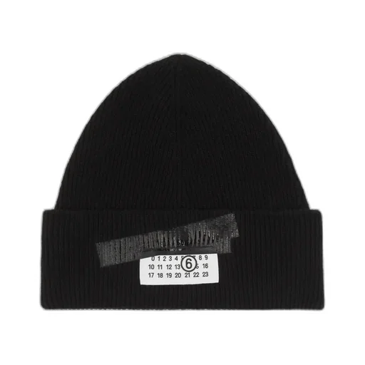 Mm6 Maison Margiela Logo Patch Ribbed Beanie