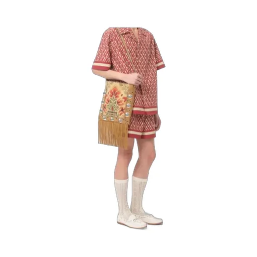 Valentino NellcÔTe Eyelet Detailed Fringed Shoulder Bag