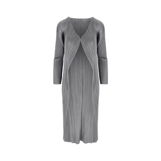 Pleats Please Issey Miyake V-Neck Pleated Coat