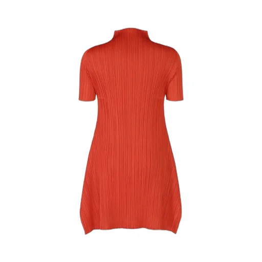 Pleated High-Neck Mini Dress