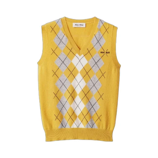 Miu Miu Check-Pattern V-Neck Knitted Vest