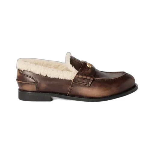 Bleached Leather And Shearling Penny Loafers