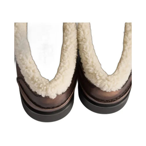 Bleached Leather And Shearling Penny Loafers