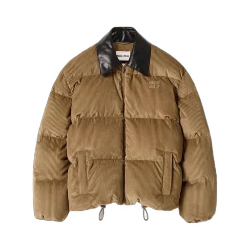 Corduroy And Nappa Leather Down Jacket