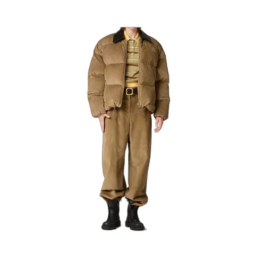 Corduroy And Nappa Leather Down Jacket