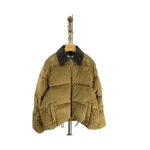 Corduroy And Nappa Leather Down Jacket