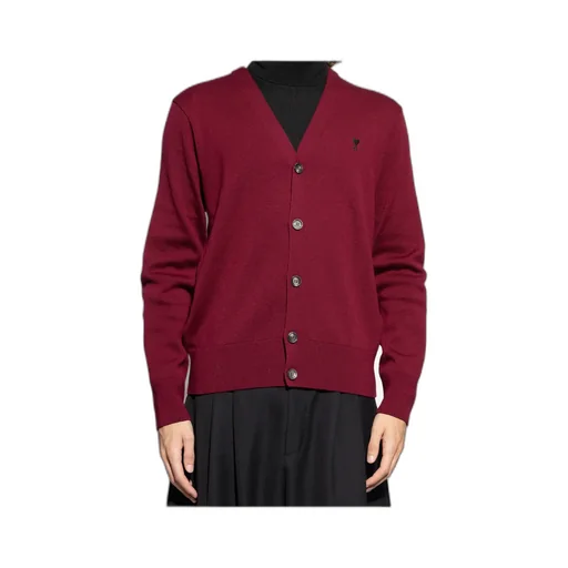 Ami Paris Logo Embroidered V-Neck Cardigan