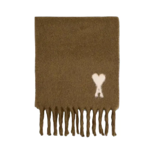 Ami Paris Ami De Coeur Jacquard Fringed Scarf