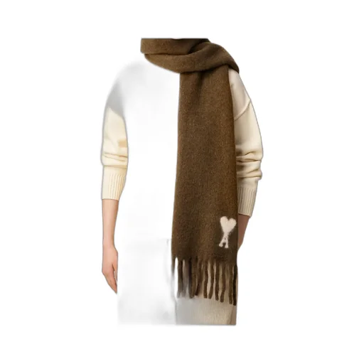 Ami Paris Ami De Coeur Jacquard Fringed Scarf