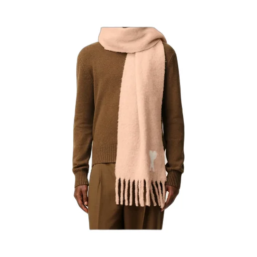 Ami Paris Logo Detailed Fringed-Hem Scarf