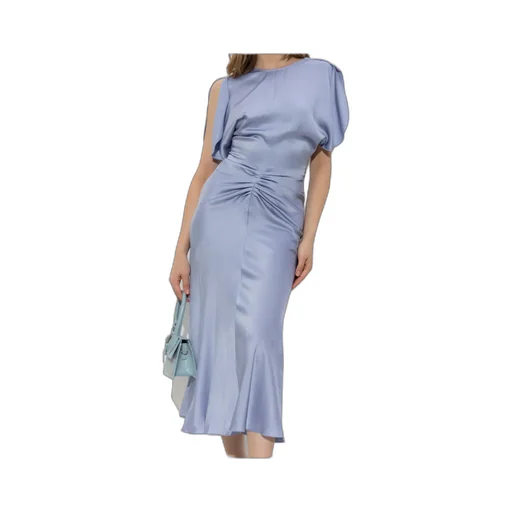 Victoria Beckham Puff-Sleeved Ruched Flared Dress