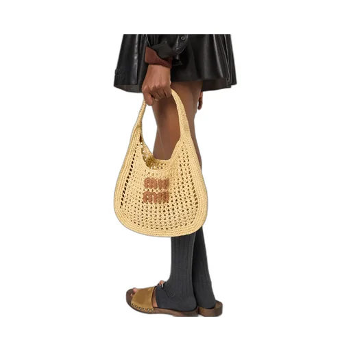 Raffia-Effect Woven Hobo Bag
