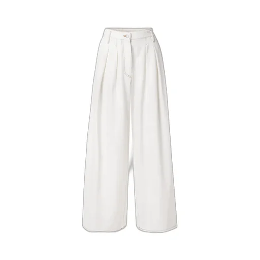 Pleated Denim Wide-Leg Pants