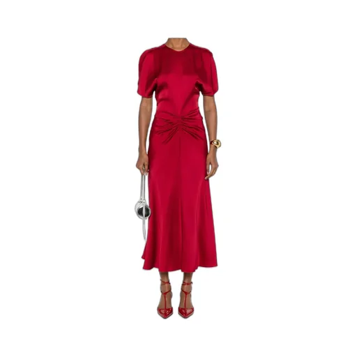 Victoria Beckham Puff-Sleeved Ruched Flared Dress