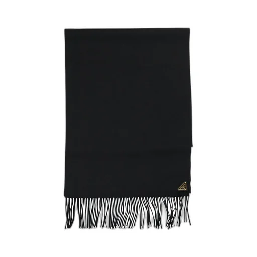 Prada Logo Plaque Fringed Scarf
