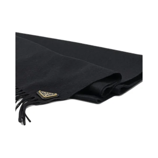Prada Logo Plaque Fringed Scarf