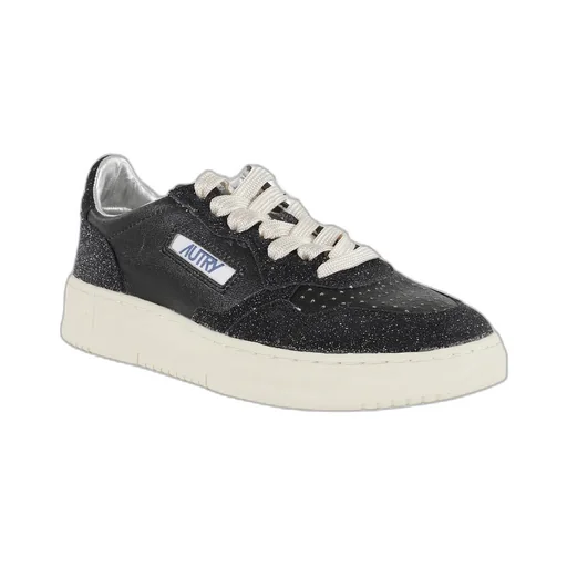 Medalist Glitter-Detail Leather Sneakers