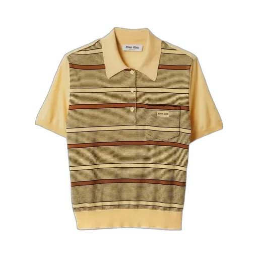 Miu Miu Short-Sleeved Striped Knitted Polo Shirt