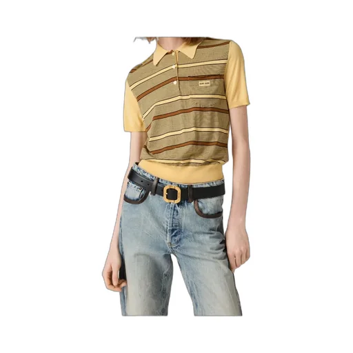 Miu Miu Short-Sleeved Striped Knitted Polo Shirt