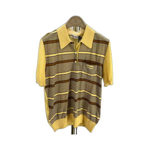 Miu Miu Short-Sleeved Striped Knitted Polo Shirt