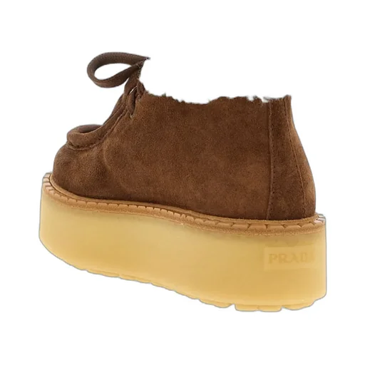 Prada Laced Fluffy Low-Top Platform Boots