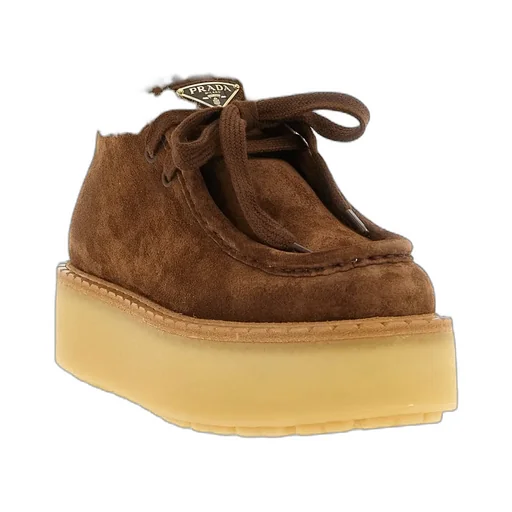 Prada Laced Fluffy Low-Top Platform Boots