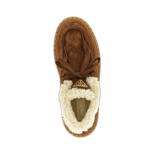 Prada Laced Fluffy Low-Top Platform Boots