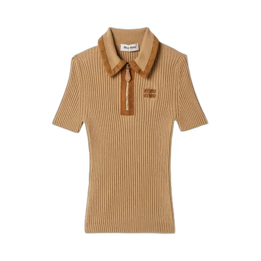 Miu Miu Short-Sleeved Ribbed Polo Shirt