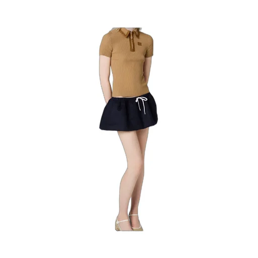 Miu Miu Short-Sleeved Ribbed Polo Shirt