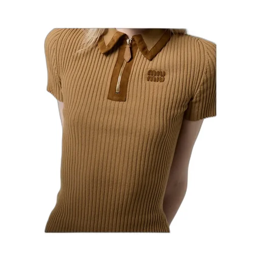Miu Miu Short-Sleeved Ribbed Polo Shirt