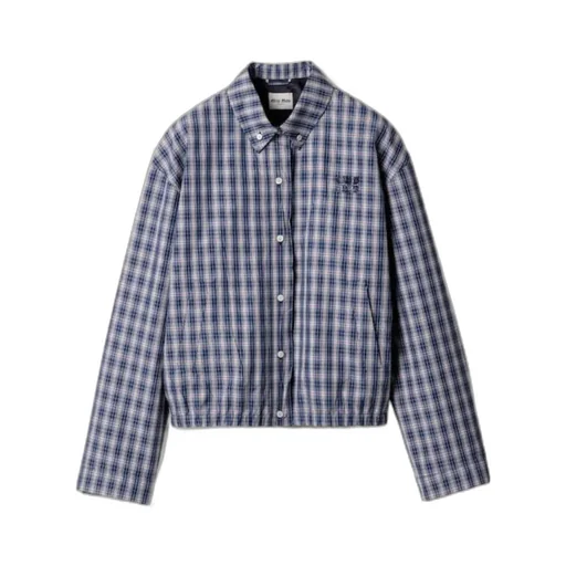 Miu Miu Logo-Embroidered Checked Shirt Jacket