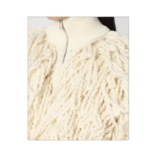 White Wool Bomber Jacket With Fringes