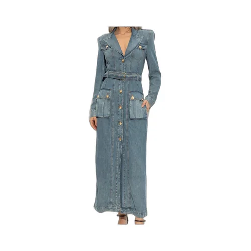Balmain Belted Waist Long Denim Dress