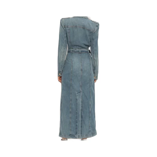 Balmain Belted Waist Long Denim Dress