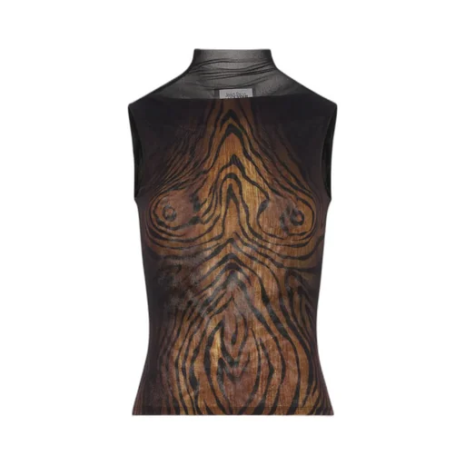 High-Neck Wood-Print Top
